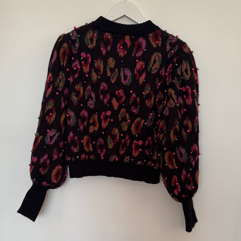 RARE Beaded FARM Rio Multicolor Patterned Leopard Print Sweater - Picture 5 of 7